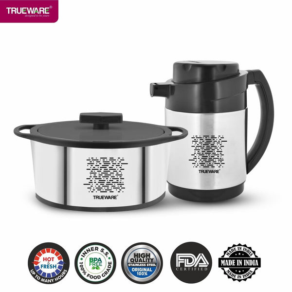 AM2406 Trueware Royal Gift Set SS 1200ml Casserole With SS 1800ml Flask Pack of 2 Thermoware Casserole Set