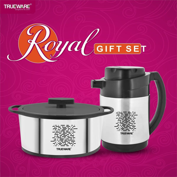 AM2406 Trueware Royal Gift Set SS 1200ml Casserole With SS 1800ml Flask Pack of 2 Thermoware Casserole Set