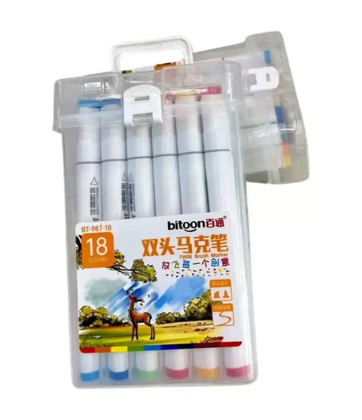 AM2461 Plastic Bitoon Twin Brush Marker BT987 Paint Markers Easy 18pcs Multicolours