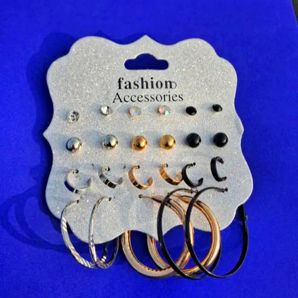 AM5777 Fashion Studs and Hoops Earring Set - 12 pairs Earrings Set for Women & Girls