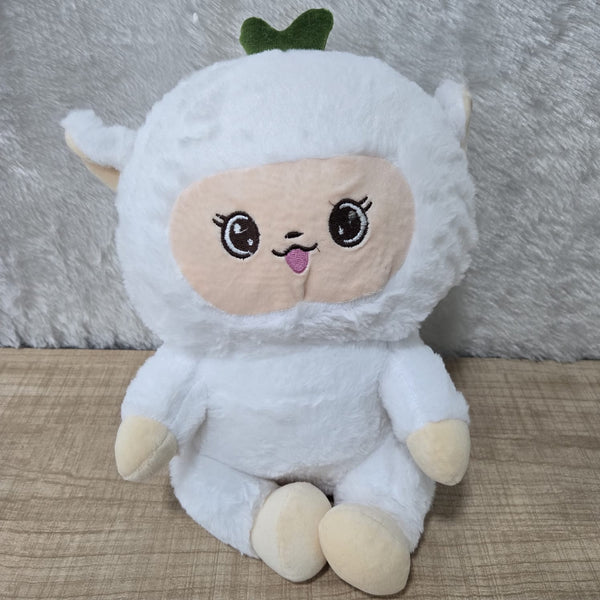 AM6968 Cute White Sheep Plush Toy with Green Sprout