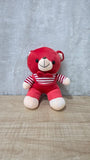 AM6954 Plush Red Teddy Bear with Striped Overalls and Bowtie