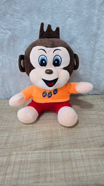AM6959 Cartoon Monkey Soft Toy in Orange Shirt & Red Shorts