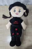 AM6969 Black Stuffed Plush Doll with "MY DOLL" Embroidery and Hat