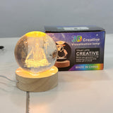AM6924 3D Laser Engraved Lord Shiva Crystal Ball Night Light with Wooden LED Base