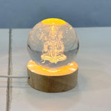 AM6925 3D Laser Engraved Lord Hanuman Crystal Ball Night Light with LED Wooden Base