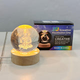 AM6925 3D Laser Engraved Lord Hanuman Crystal Ball Night Light with LED Wooden Base