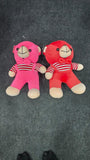 AM6954 Plush Red Teddy Bear with Striped Overalls and Bowtie