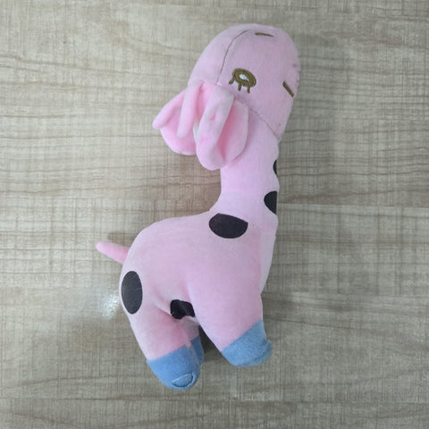 AM6977 Cute Pink Giraffe Soft Toy with Blue Hooves & Black Spots