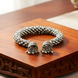 Di0219 Traditional Oxidized Silver Beaded Bracelet with Jhumka Charms