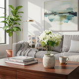 TM0031 Elegant White Faux Hydrangea & Peony Bouquet in Textured Ceramic Pot