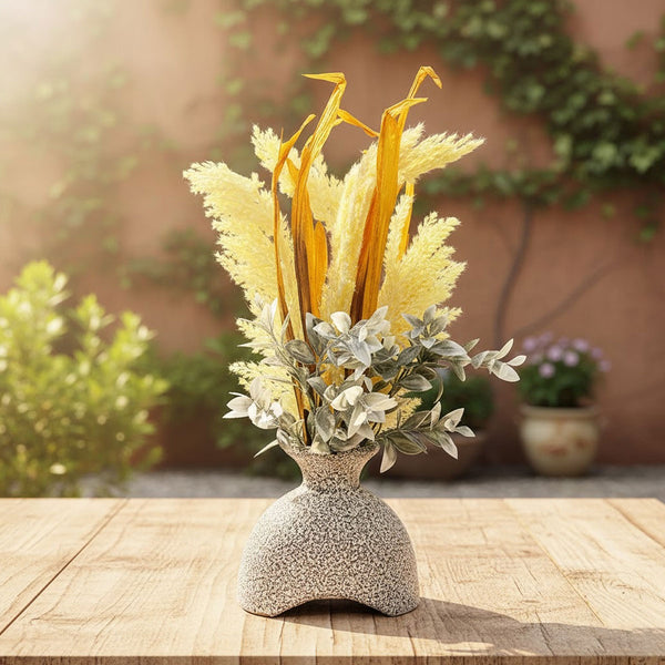 TM0034 Set of 1 Decorative Dried & Faux Grass Flower Arrangement in Speckled Vases