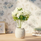 TM0031 Elegant White Faux Hydrangea & Peony Bouquet in Textured Ceramic Pot