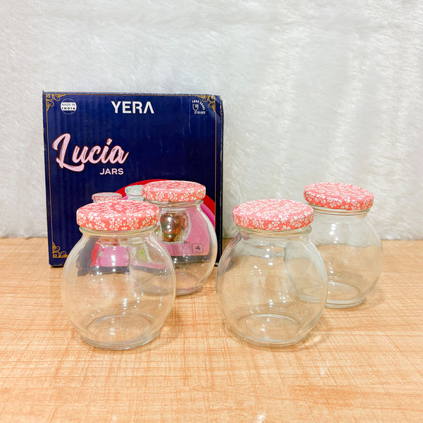 AM6519 YERA Lucia Jars - Round Glass Storage Jars with Floral Print Lids (Set of 4)