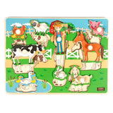 A07140 Wudly Wooden Farm Animals Knob Puzzle Board with Pegs for Kids