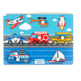 A07139 Wudly Wooden Vehicle Puzzle Board with Easy-Grip Knobs