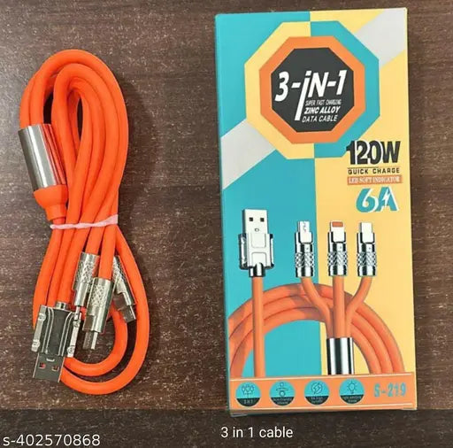 3146 3 In 1 Fast Charging Data Cable Portable Charger Cord