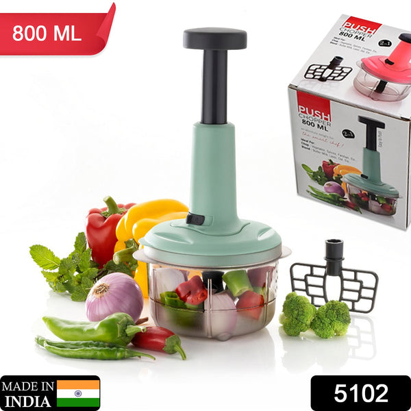 5102 2in1 push chopper 800ml Stainless Steel Blade Quick & Powerful Manual Hand Held Food Chopper to Chop & Cut Fruits, Vegetables, Herbs, Onions for Salsa, Salad Deodap