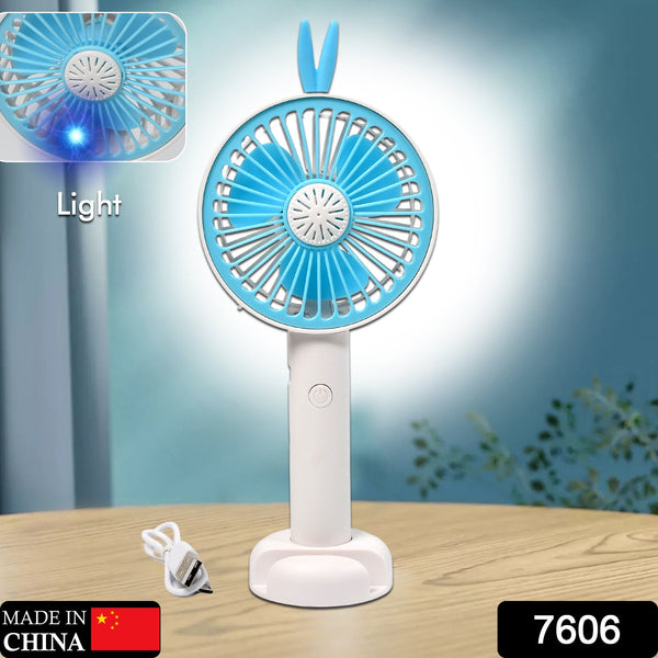 7606 Mini Portable Hand Fan USB Rechargeable Fan With Led Light Fan for Indoor and Outdoor Use by Women and Men Table Standing Stand Included DeoDap