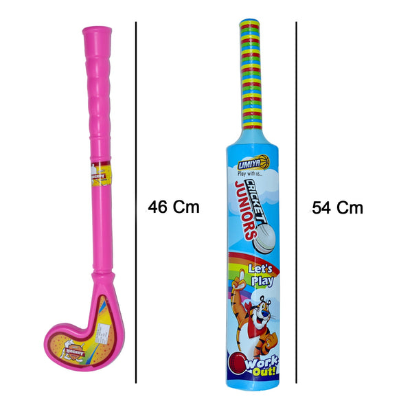 8023 Combo of Light Weight Plastic Bat, Ball & Hockey for Kids