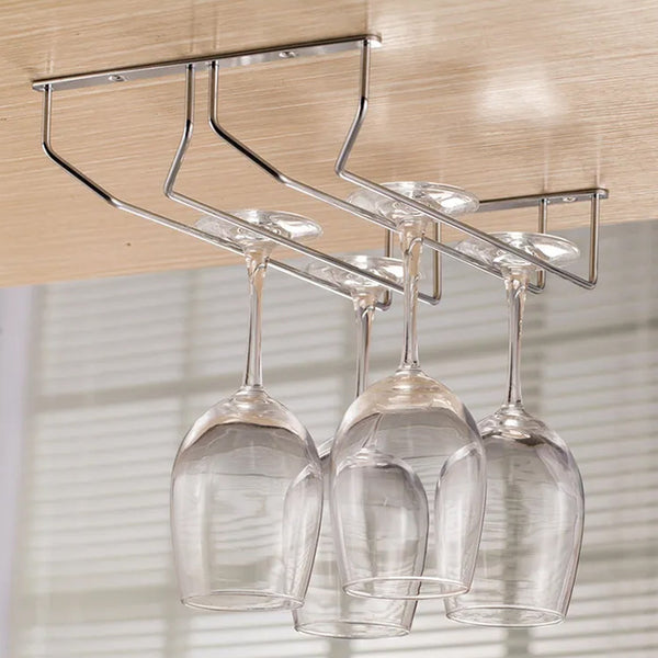 5266 Wine Glass Holder Hanging Drinking Glasses Stemware Rack Under Cabinet Storage Organizer Double Row For Baar & cafes Use DeoDap