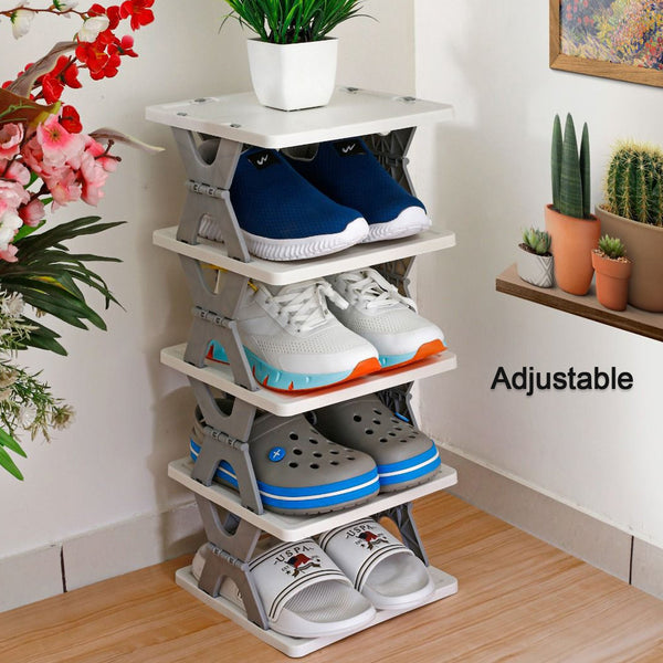 9097 Smart Shoe Rack with 6 Layer Shoes Stand Multifunctional Entryway Foldable & Collapsible Door Shoe Rack Free Standing Heavy Duty Plastic Shoe Storage Organizer Narrow Footwear Home