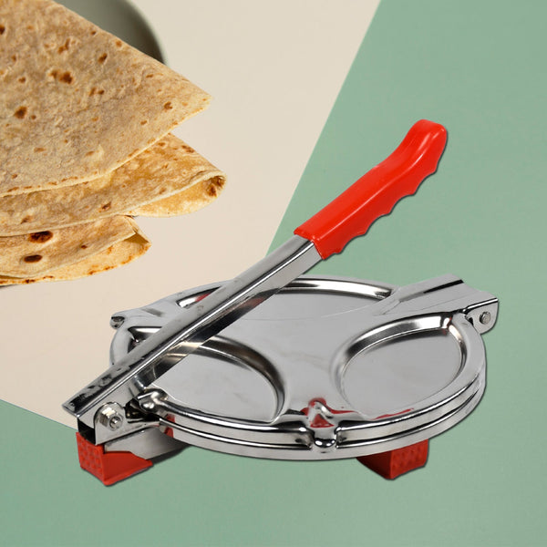 7149A PURI PRESS MAKER - STAINLESS STEEL PURI MAKER PRESS MACHINE - ROTI CHAPATI PRESSER FOR HOME - PAPAD-KHAKHRA- PURI MAKER PRESS MACHINE WITH HANDLE, MANUAL PURI MAKER (MEDIUM) DeoDap