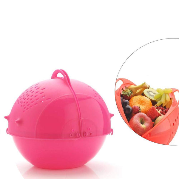 2145 DeoDap Plastic Revolving Multi Functional Rice, Vegetable Fruit Wash Basket Bowl (Multi Colour) - DeoDap