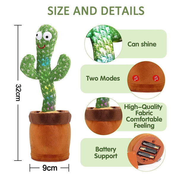 8047 Dancing Cactus Rechargeable Cactus Plush Toys |Recording, Lighting & Singing Cactus And Repeat Your Words Funny Early Childhood Toys for Kids