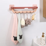 1515 Wall Mounted Double Bar Towel Holder with Hooks | Multifunctional Adjustable Towels Rack for Kitchen/Bathroom | Folding Towel Shelf DeoDap