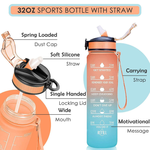 0325 Motivational Water Bottle with Straw & Time Marker, BPA-Free Tritan Portable Gym Water Bottle, Leakproof Reusable, Special Design for Your Sports Activity, Hiking, Camping DeoDap