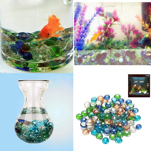 4980 Glass Gem Stone, Flat Round Marbles Pebbles for Vase Fillers, Attractive pebbles for Aquarium Fish Tank. (Approx - 45 Gem stones) DeoDap