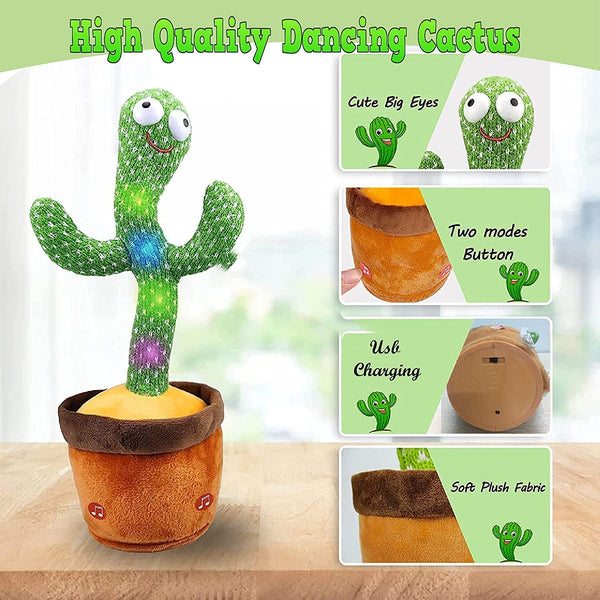 8047 Dancing Cactus Rechargeable Cactus Plush Toys |Recording, Lighting & Singing Cactus And Repeat Your Words Funny Early Childhood Toys for Kids