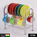 0746_Stainless Steel 2 Layer Plate & Bowl Stand Kitchen Utensil Rack/Cutlery Stand DeoDap