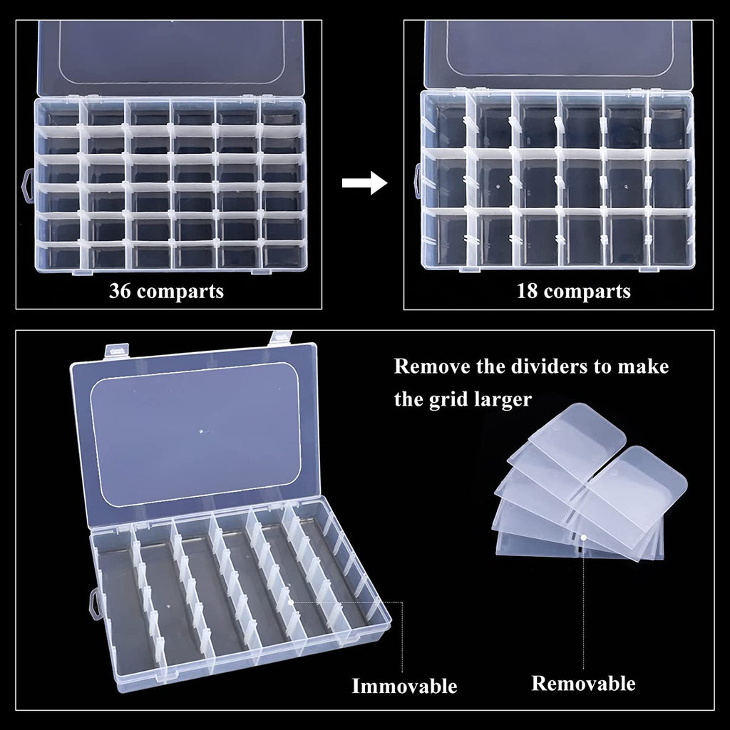 7673 36 Grids Clear Plastic Organizer Box with Adjustable