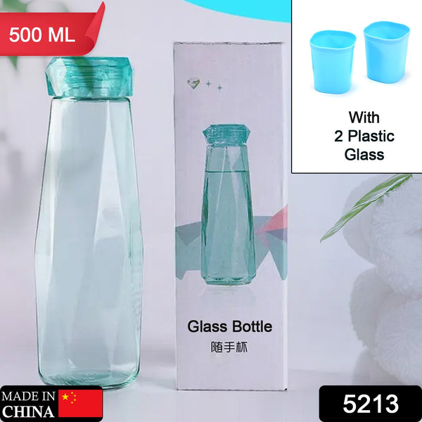 5213 Glass Fridge Water Bottle Plastic Cap With Two Water Glass For Home & Kitchen Use DeoDap