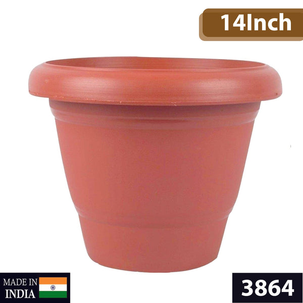 3864 Garden Heavy Plastic Planter Pot/Gamla - 14Inch (Brown, Pack of 1)