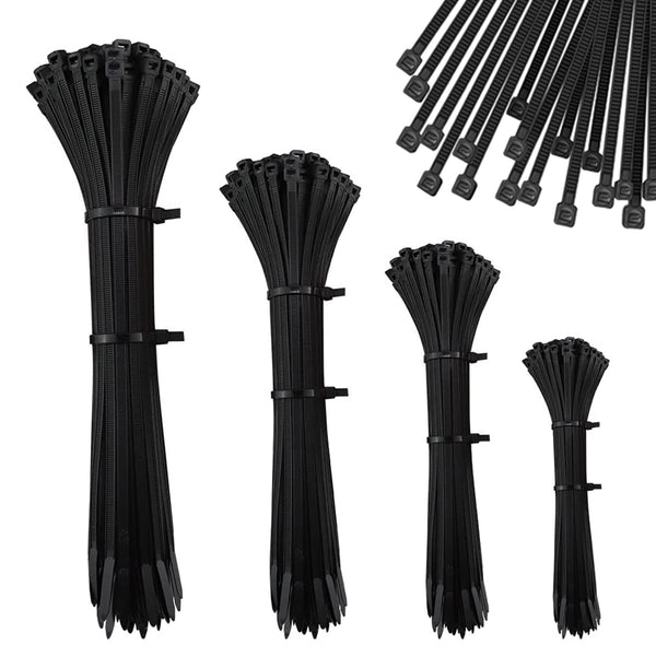 3146 Nylon Self Locking Cable Ties (100x2.5mm, 150x3.6mm, 200x3.5mm, 250x3.5mm - Pack of 100) - Black