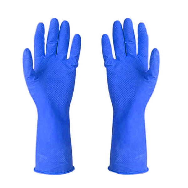 3149 1 Pair Flock line Reusable Rubber Household Hand Gloves - Blue