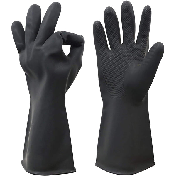 3151 1 Pair Strong Durable Flock line Reusable Rubber Household Hand Gloves - Black