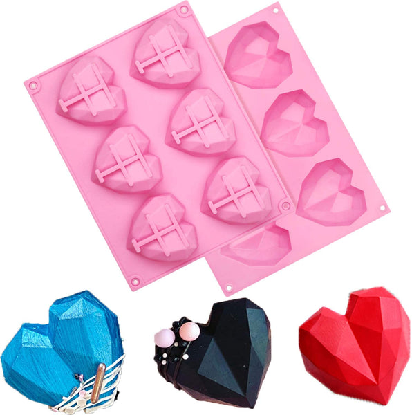 3256 6 Cavity 3D Diamond Love Heart Dessert Cake Silicone Mold For Mousse Ice Cream Crystal Cake Candy Dessert Molds