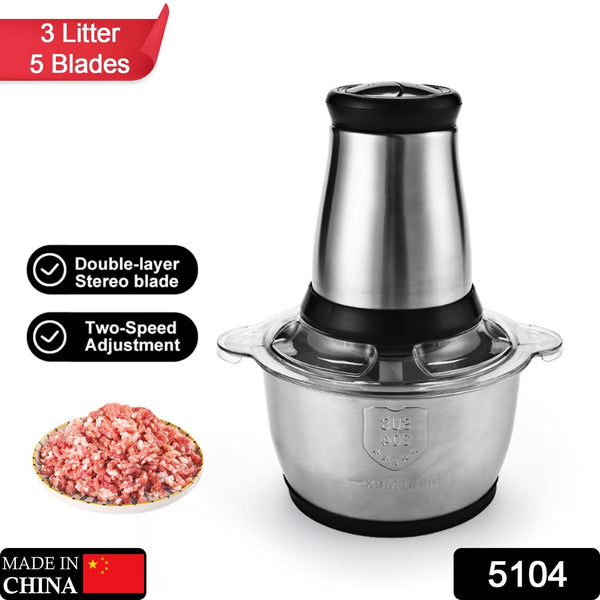 5104 3Ltr Electric Food Processor Stainless Steel Onion Cutter Multi Chopper 2 Speed Levels 5 Blades Universal Chopper for kitchen DeoDap