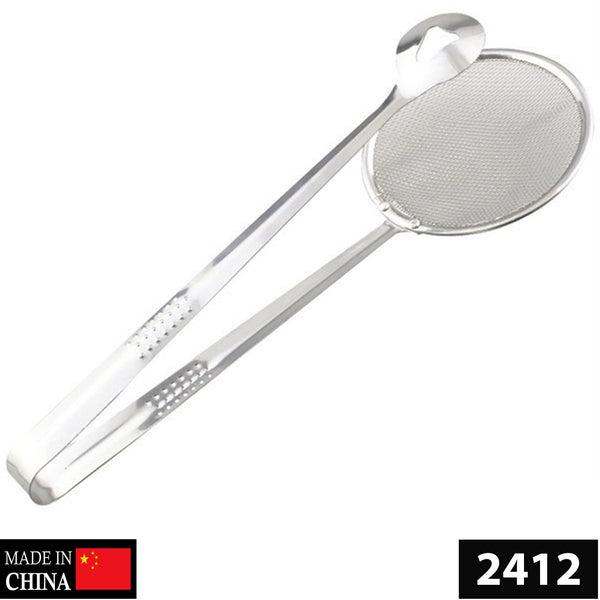 2412 2In1 Stainless Steel Filter Spoon with Clip Food Kitchen Oil-Frying Multi-Functional