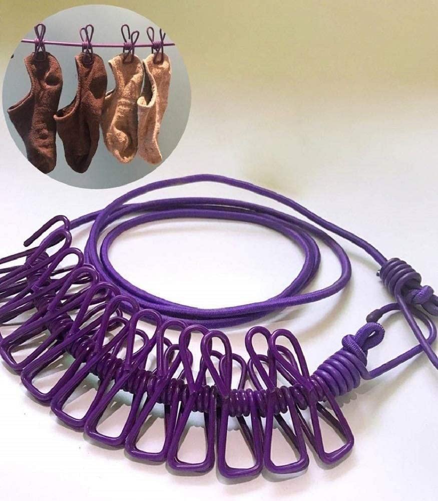 3623 Multi Functional Drying Rope with 12 Clips and 2 Hooks - 1.8 Metr –  Amd-Deodap