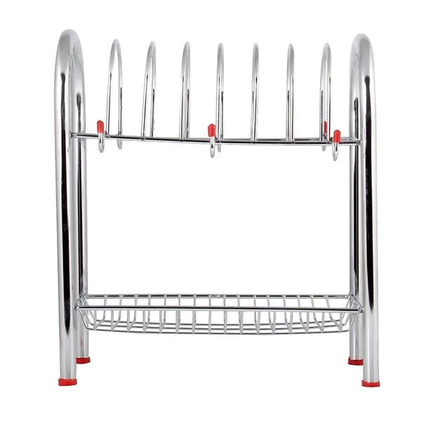 0746_Stainless Steel 2 Layer Plate & Bowl Stand Kitchen Utensil Rack/Cutlery Stand DeoDap