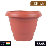 3863 Garden Heavy Plastic Planter Pot/Gamla -12Inch (Brown, Pack of 1)