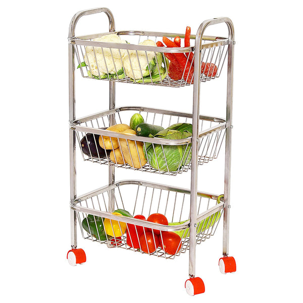 3628 3 Layer Stainless Steel Vegetable & Fruit Storage Trolley