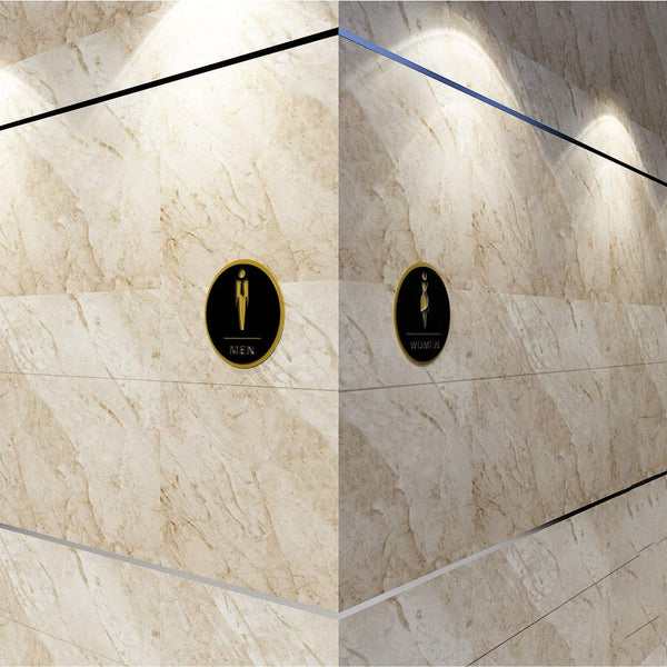 3627 Premium Men & Women Black Gold Round Door Signage Self-Adhesive Sign for Business Stores Cafes Shops Hospital School 6"x6" Office Hotel Restaurant (2 pcs)