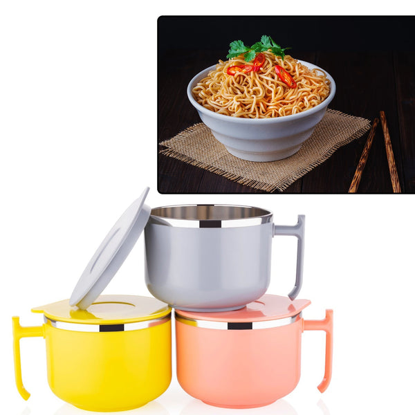 2933 Maggie Bowl with Lid and Handle, Soup Bowls for Easy Perfect Breakfast Cereals, Fruits, Ramen, Beverages,Essentials, Dishwasher Safe Double Layer DeoDap