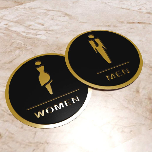 3627 Premium Men & Women Black Gold Round Door Signage Self-Adhesive Sign for Business Stores Cafes Shops Hospital School 6"x6" Office Hotel Restaurant (2 pcs)